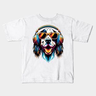 English Setter Smiling DJ with Harmonic Melodies Kids T-Shirt